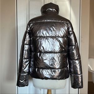 Silver puffed old, navy jacket, size medium